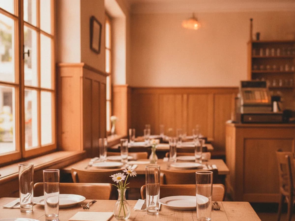 Gedeckter Gastraum eines Restaurants vor dem Öffnen
