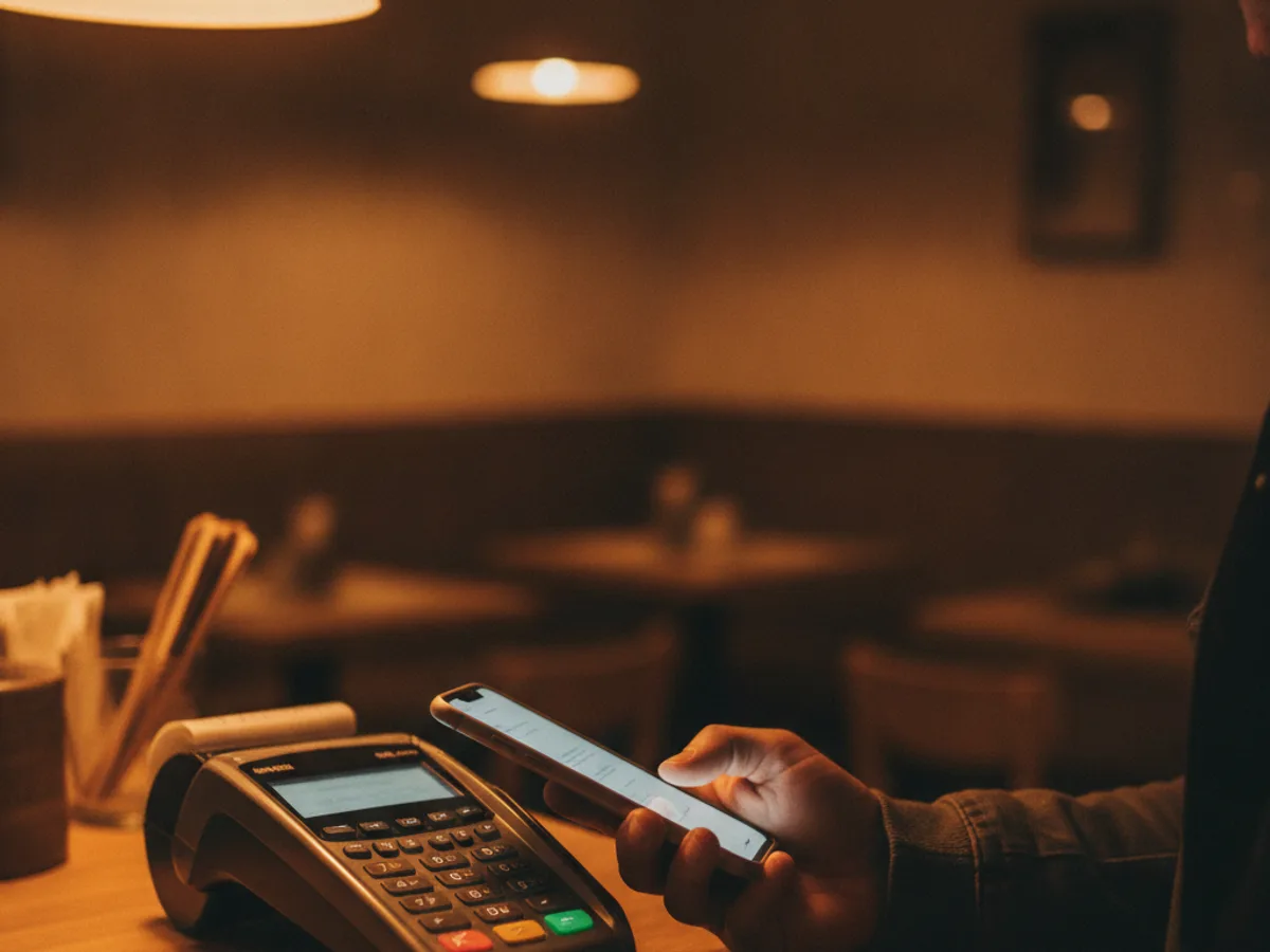 Support-Hotline am Abend neben dem Kassenterminal