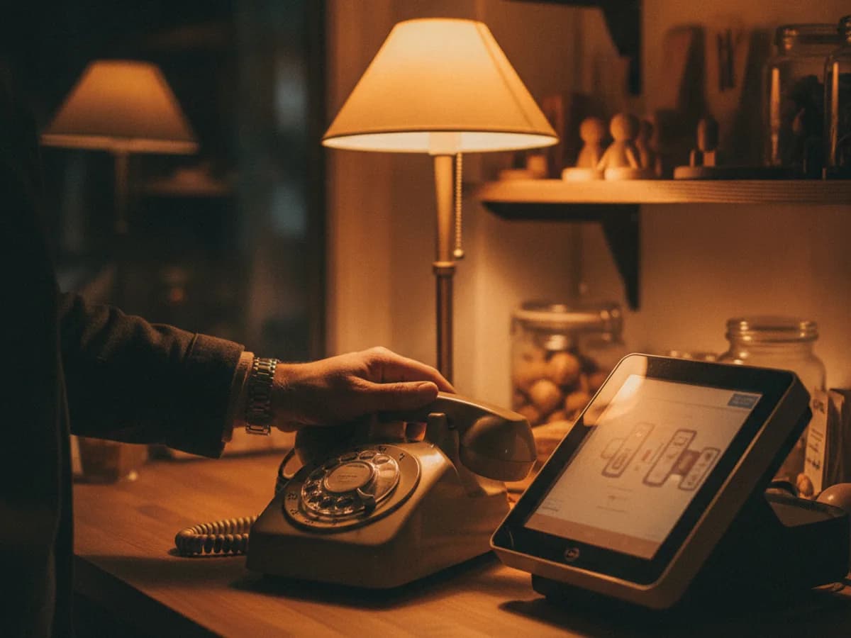 Support-Hotline am Abend neben dem Kassenterminal